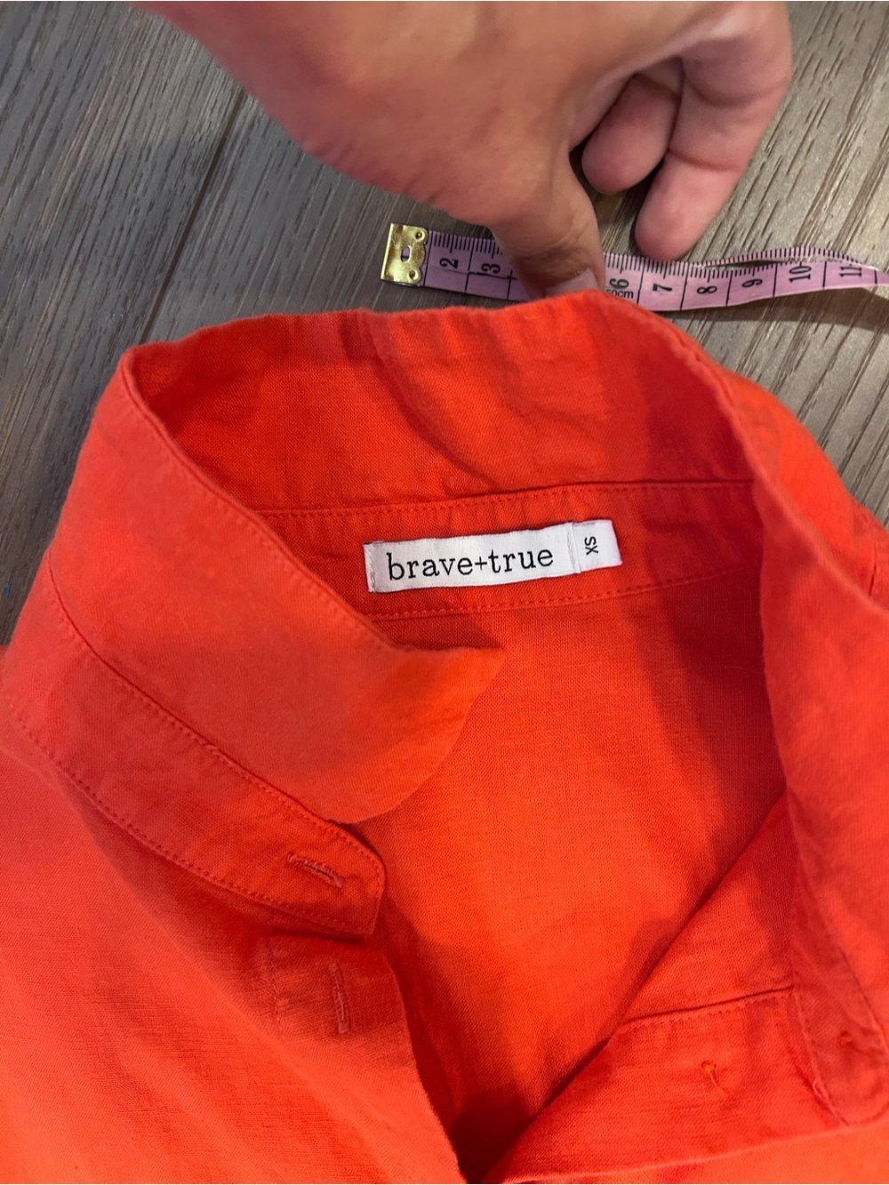 Brave + True red orange linen blend shirt dress size XS oversized coastal beach - Picture 4 of 7